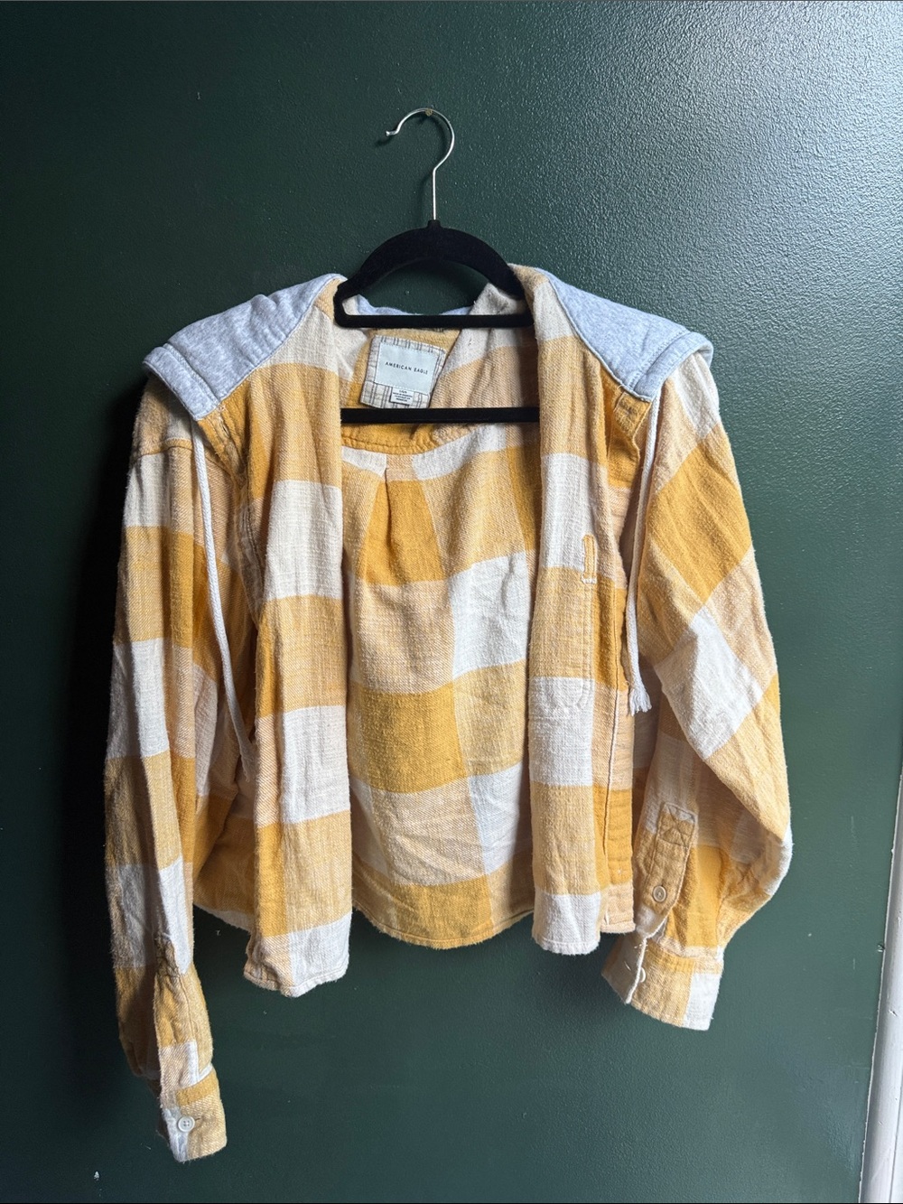 American Eagle Outfitters Yellow and White Plaid Hooded Jacket